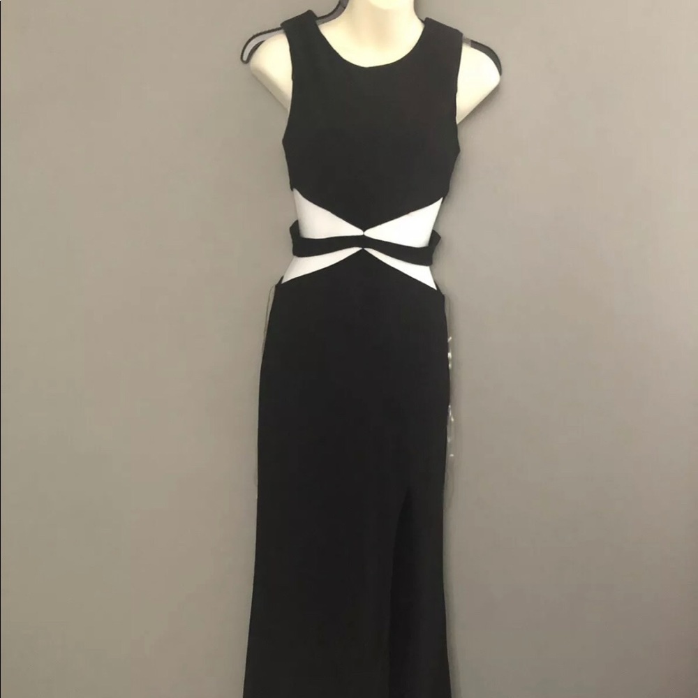 Love Air Long Dress Black Stretch Cut Out Waist Slit